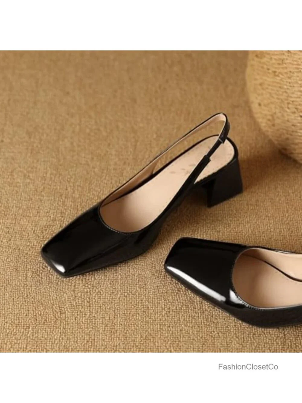 Chunky Block Heel Square Toe Slingback Pumps Women's Office Wedding Shoes